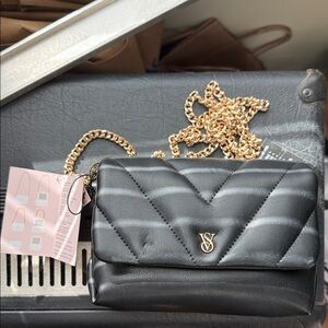 Victoria's Secret Black Quilted Crossbody Bag with Gold Chain